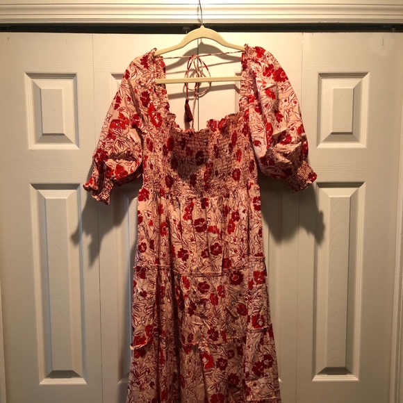 Anthropologie Red Floral Midi Dress - Picture 4 of 10